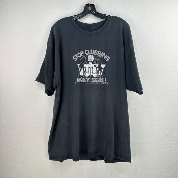 Stop Clubbing Baby Seals Tshirt Mens Black White Tee Sarcastic Pole Dancer Funny - Picture 1 of 6